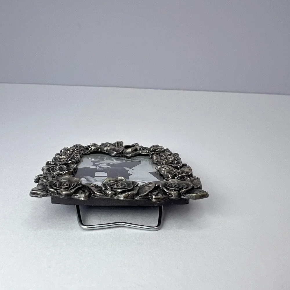 Vintage Mini Picture‎ Frame Silver Rose Cherub Small Pewter Tone Floral Decor